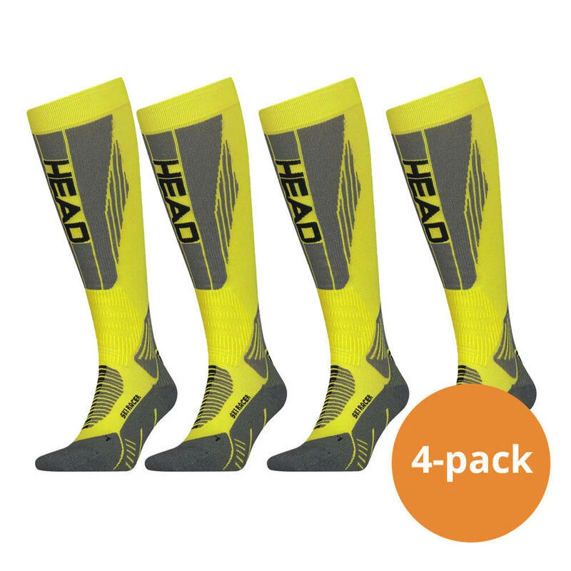 HEAD Skisokken Unisex Racer Kneehigh 4-pack Neon Yellow 3 HEAD Skisokken Unisex Racer Kneehigh 4-pack Neon Yellow