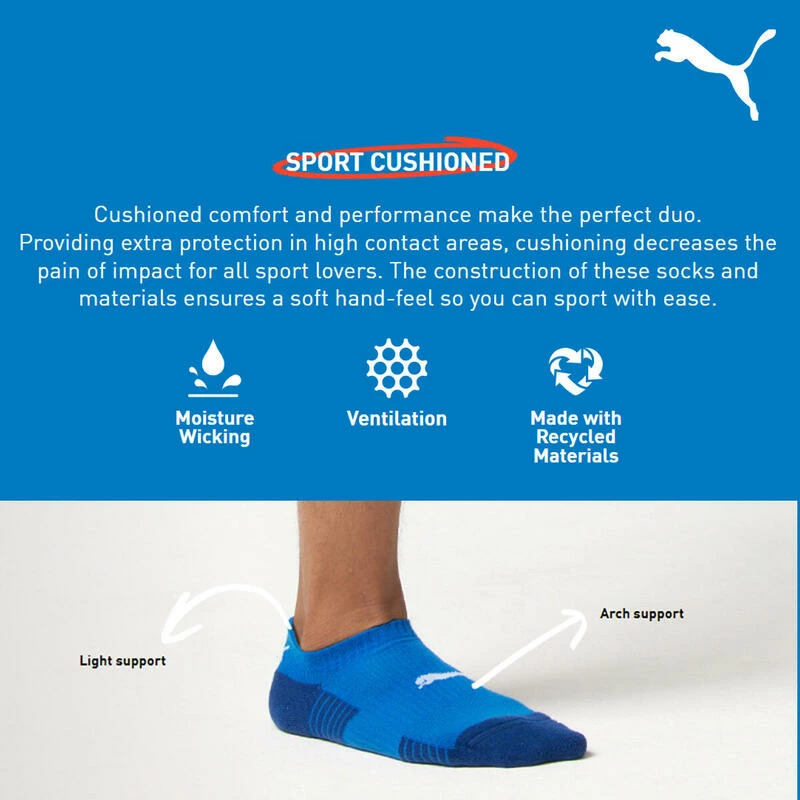 Puma Sport Sneakersokken Cushioned 2-pack Blauw 4 Puma Sport Sneakersokken Cushioned 2-pack Blauw - Afbeelding 2